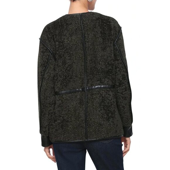 New 7FAM Teddy Faux Fur Toggle Coat Olive Green Large $199 - Picture 3 of 9